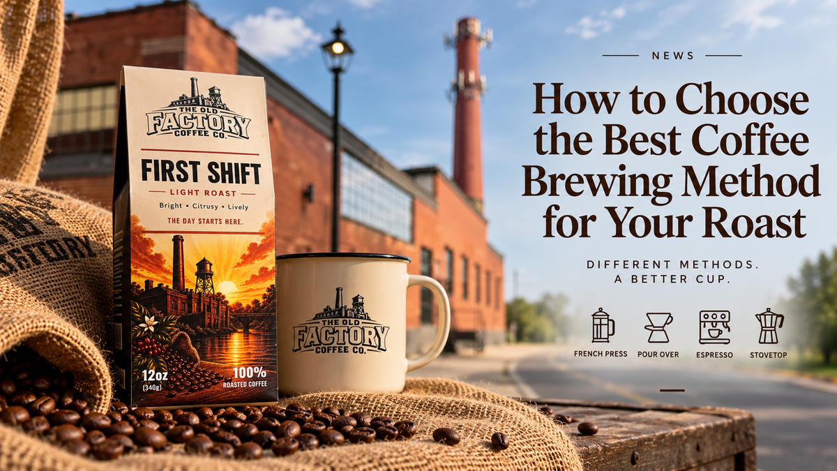 Pour-over coffee brewing in a warm Old Factory-inspired setting