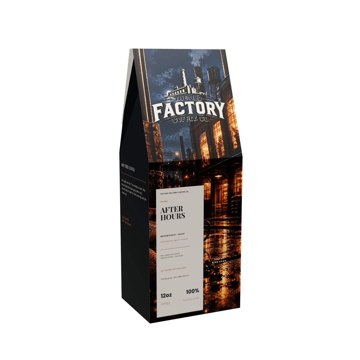 After Hours medium-roast decaf coffee box from The Old Factory Coffee Co.