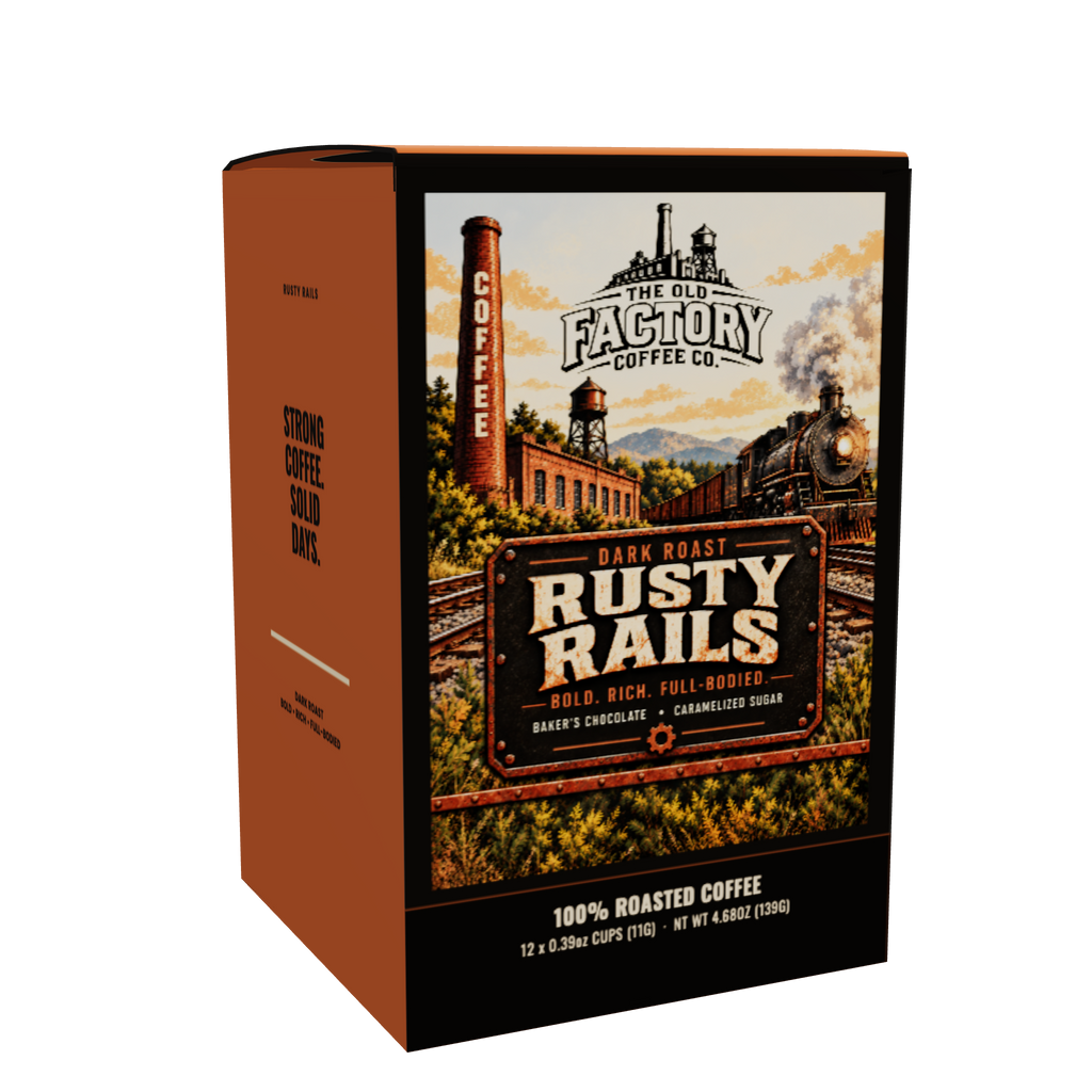 Rusty Rails coffee pods included in The Old Factory Pod Collection