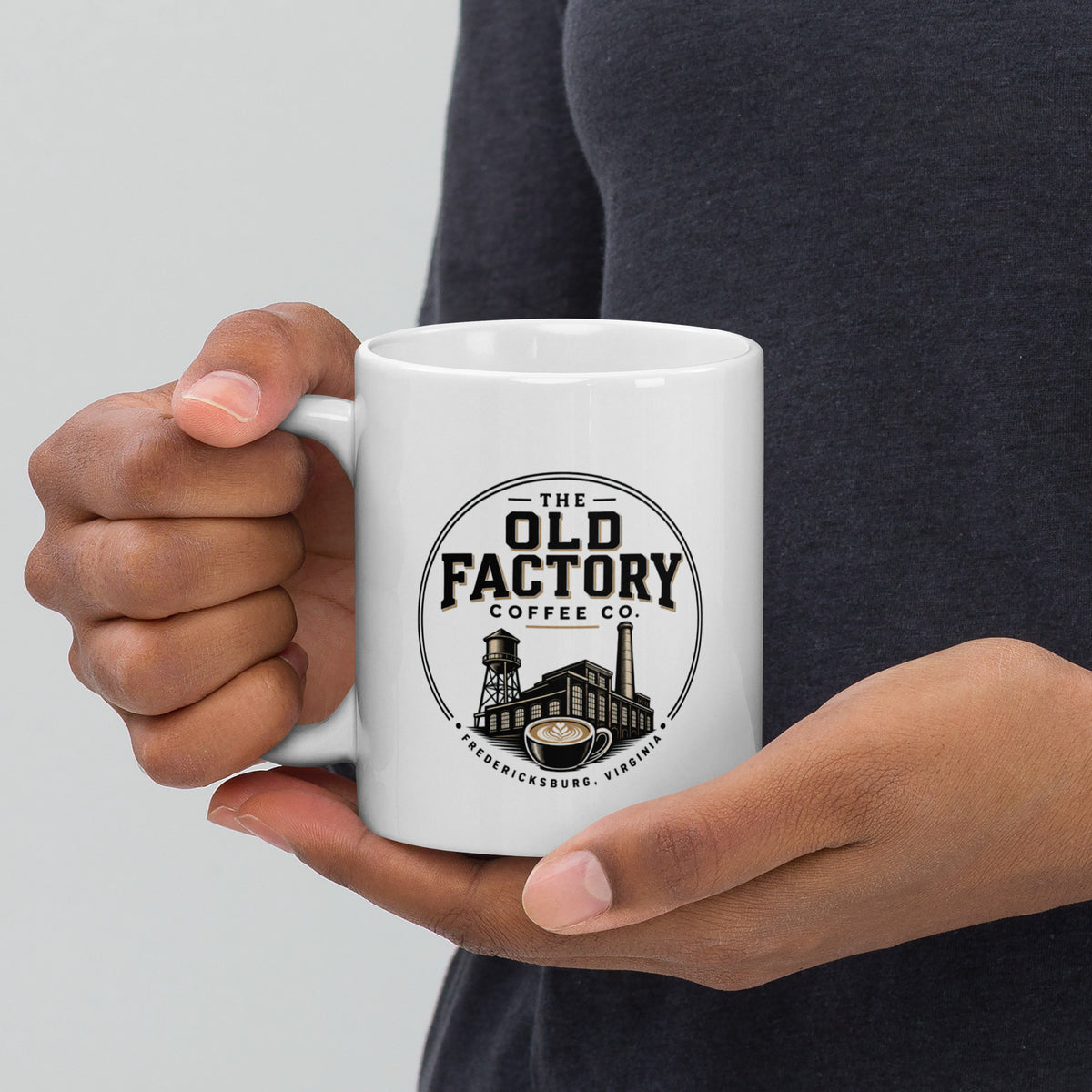 The Old Factory Coffee Co. Classic Mug with handle on left